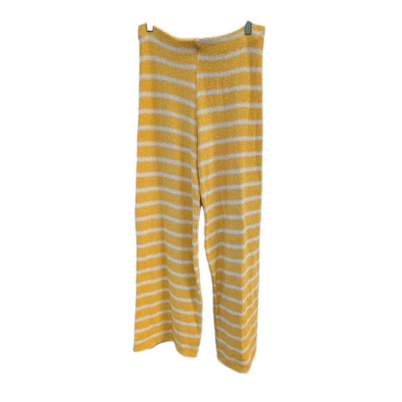 ZARA Womens yellow Striped High Waist Rustic Knit Wide Leg Trousers Size Large - Picture 1 of 7